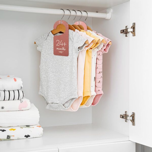Waline 8Pcs Boho Design Hanging Wooden Colorful Baby Closet Size Hanger Organizer Double-Sided Newborn to 24 Months Thicken Baby Wardrobe Organizer - Image 6