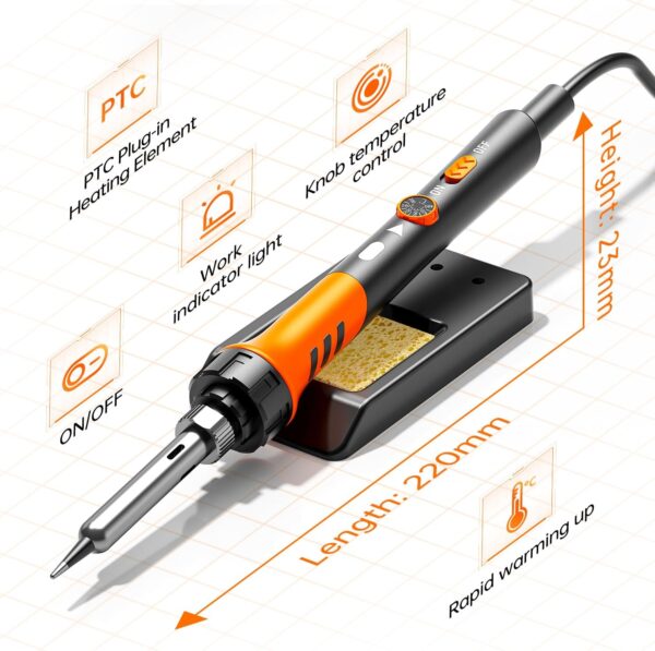 60W Adjustable Temperature Soldering Iron Kit - 9-in-1 With 5 Tips, Solder Wire Stand for Soldering and Repair - Image 5
