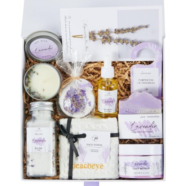 Gifts for Women Spa Gifts Lavender Bath Gift Baskets Relaxing Self Care Gift for Mom Her Sister Wife Auntie Home Bath Kit Care Package Birthday Friendship Gift Ideas - Image 9