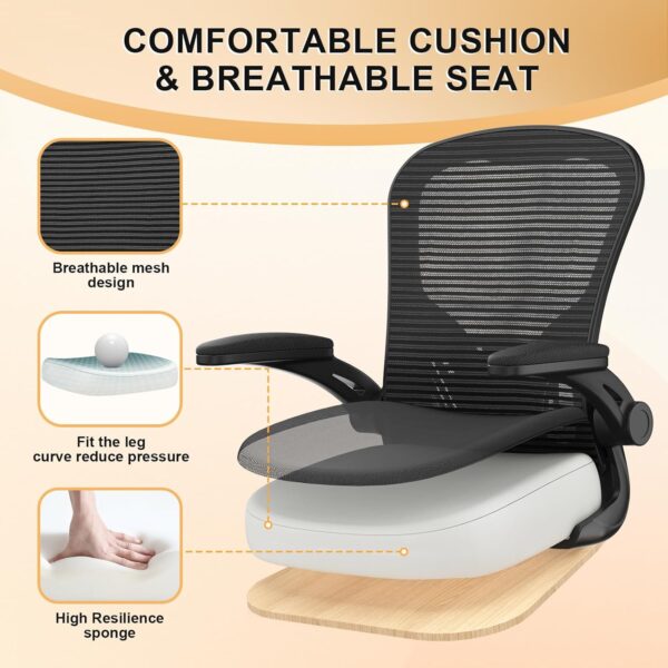 Office Chair, Ergonomic Desk Chairs 330LBS Capacity High Back Mesh Computer Chair with Flip-up Armrests, Comfy Work with Adjustable Lumbar Support, Rolling Swivel Executive Task Chair Black - Image 7