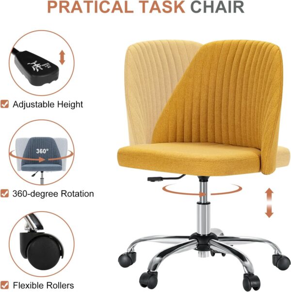 DUMOS Office Desk Chair, Modern Cute Rolling Vanity Swivel Task Chairs with Wheels, Comfortable Back Seat Armless for Home, Bedrooms, Office, Study, Student, Adults, Make-up, Dressing Room, Yellow - Image 5