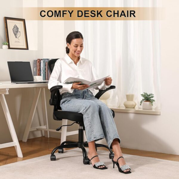 Office Chair, Ergonomic Desk Chairs 330LBS Capacity High Back Mesh Computer Chair with Flip-up Armrests, Comfy Work with Adjustable Lumbar Support, Rolling Swivel Executive Task Chair Black - Image 6