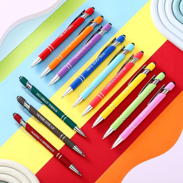 Zonon 12 Pcs Inspirational Pens Bulk Motivational Ballpoint Pen with Stylus Tip Inspirational Graduation Gifts for Teacher Coworkers School Office Supplies Black Ink(Assorted Color,Motivational Style) - Image 6