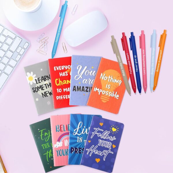 Funrous 32 Pcs Motivational Quote Pens Inspirational Notepads Mini Journal with Ballpoint Pen Small Notebooks Gift Set for Men Women Coworkers, Adult Party Favors Prizes Gift Bulk(Vibrant) - Image 6