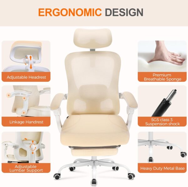 GTRACING Ergonomic High-Back Office Chair with Strong Adjustable Lumbar Support Breathable Mesh Gaming Chair with Wide Seat Footrest Sturdy Computer Desk Chair with SGS Certified Class 3 Gas Cylinder - Image 6