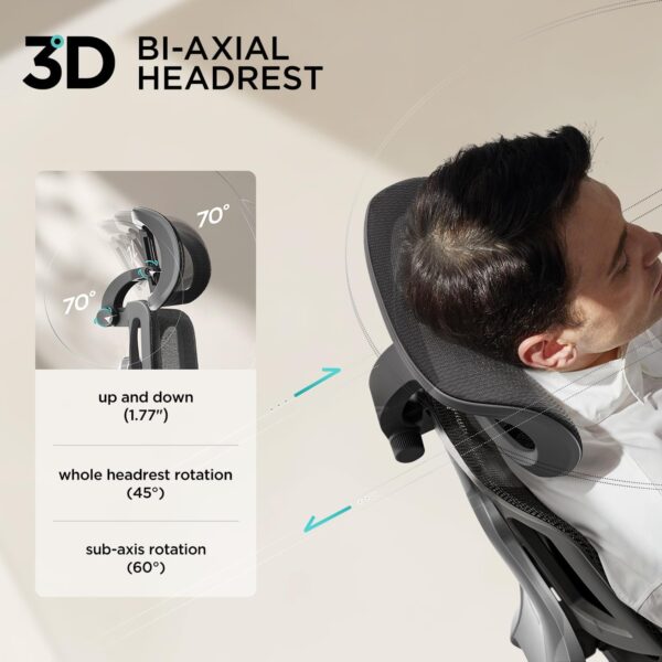 Hbada E3 Air Ergonomic Office Chair, Big and Tall Office Chair - with 3-Zone Dynamic Lumbar Support, 3D Adjustable Headrest, 3D Adjustable Armrests, Swivel, Black(No Footrest) - Image 5