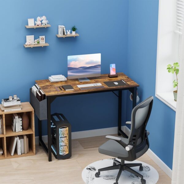 DUMOS 40 Inch Office Small Computer Desk Modern Simple Style Writing Study Work Table for Home Bedroom - Wood Brown - Image 2