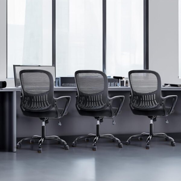 Home Office Computer Desk Chair, Ergonomic Mid-Back Mesh Rolling Work Swivel Task Chairs with Wheels, Comfortable Lumbar Support, Comfy Arms for Bedroom, Study, Dorm, Student - Image 8