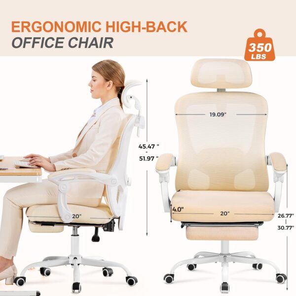 GTRACING Ergonomic High-Back Office Chair with Strong Adjustable Lumbar Support Breathable Mesh Gaming Chair with Wide Seat Footrest Sturdy Computer Desk Chair with SGS Certified Class 3 Gas Cylinder - Image 2