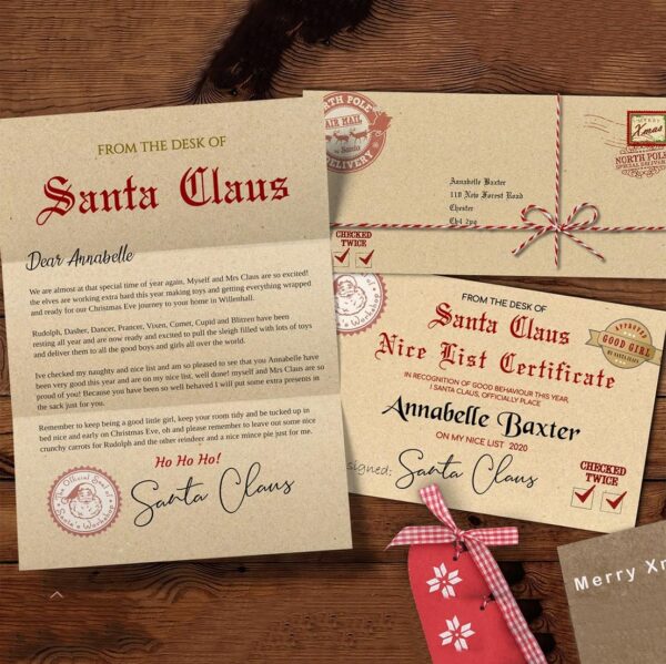 Personalized Vintage Baby's First Christmas Letter & Nice List Certificate from Santa Father Christmas - Ivory Card & Kraft Envelope - Unique Baby Christmas Gift Idea - Image 5