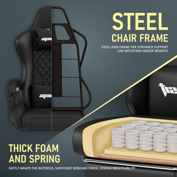 Ergonomic Gaming Chair - Heavy Duty 400lb Capacity Computer Chairs Office Chair for Adults,High-Back Design & Pocket Spring Cushion for Long Hours Sitting - Home & Computer Desk Chair Black - Image 6