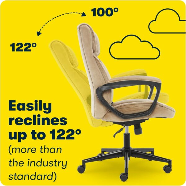 Serta Hannah Executive Home Office Desk Chair, Ergonomic Mid-Back with Lumbar Support, Firm Seat Cushion, Layered Body Pillows, Padded Armrests, Swivel Base, Easy Assembly, Microfiber, Beige - Image 10