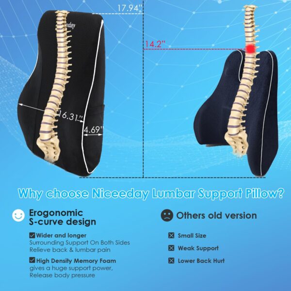 Lumbar Support Pillow for Office Chair Car Back Support Pillow, Memory Foam Gaming Chair Desk Chair Back Cushion for Lower Back Pain Relief, Ergonomic Back Rest with Double Adjustable Straps - Image 6