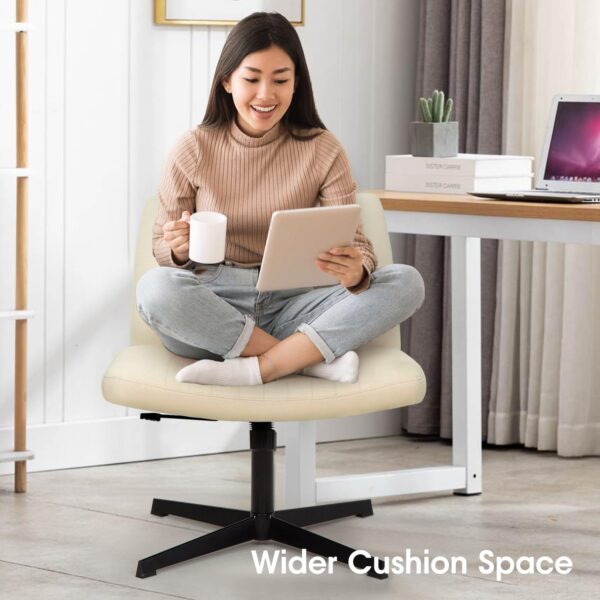 PayLessHere Criss Cross Chair,Armless Cross Legged Office Chair,Wide Comfty Desk Chair with No Wheels Modern Height Adjustable,Swivel Fabric Vanity Chair Computer Task Chair (Pack of 1, Beige) - Image 2
