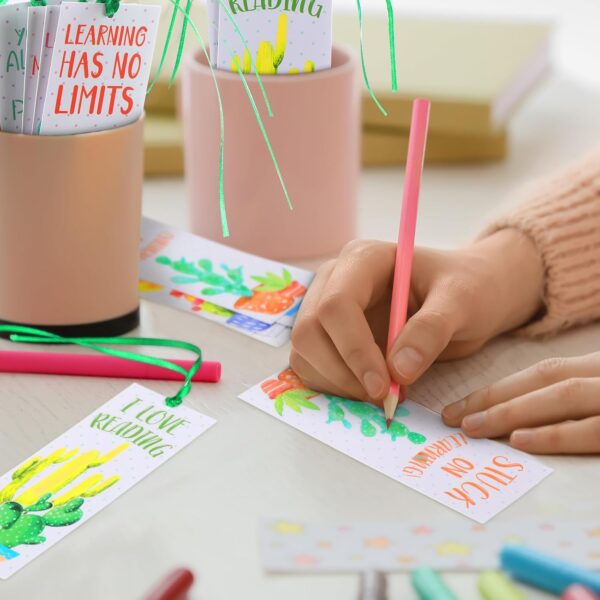 Jetec 80 Pieces Cactus Bookmarks Laminated Reading Bookmarks with 80 Pieces Ribbon Motivational Inspiring Quote Book Markers for Teacher Student Kids Classroom School Office - Image 5