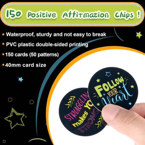 150 Pack Plastic Positive Affirmation Chips Cards with 50 Different Motivational Encouragement Inspirational Kindness Sayings for Kids Classroom Encourage Gifts Prizes, 1.57 Inch(Classic Style) - Image 4