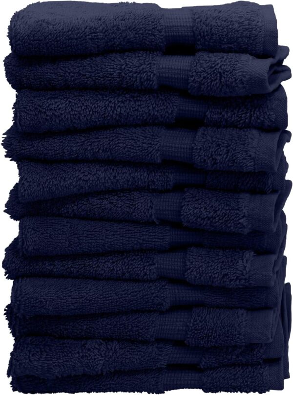 Luxury Hotel & Spa Quality, 100% Turkish Cotton 700 GSM Cloth, Eco Friendly Towel, Body wash, Makeup & Facial Cleaning, Baby, loofah, Dobby Border washcloths Towel Set 13" X 13", Navy Blue, Set of 12 - Image 2