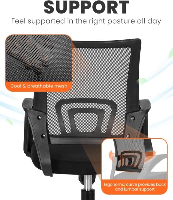 NEO CHAIR Office Desk Computer Chair Ergonomic Mesh Gaming Mid Back Seat with Comfy Lumbar Support Adjustable Height Swivel for Home Task (Black) - Image 4
