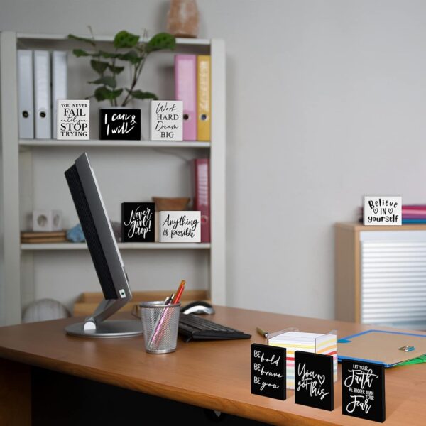 Yulejo 9 Pcs Mini Inspirational Wooden Signs Office Desk Decor Valentines Day Gifts Positive Motivational Quotes Table Decor Bathroom Shelf Cheer up - Image 6