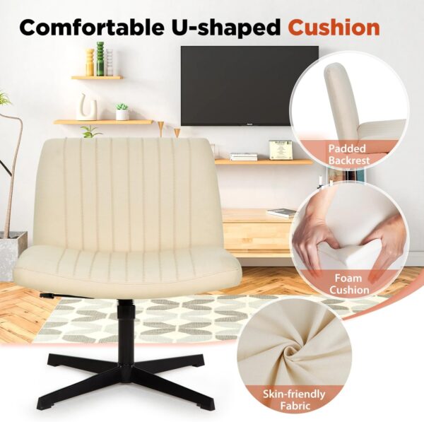PayLessHere Criss Cross Chair,Armless Cross Legged Office Chair,Wide Comfty Desk Chair with No Wheels Modern Height Adjustable,Swivel Fabric Vanity Chair Computer Task Chair (Pack of 1, Beige) - Image 5