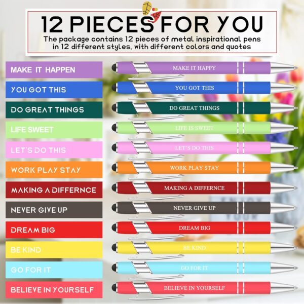 Zonon 12 Pcs Inspirational Pens Bulk Motivational Ballpoint Pen with Stylus Tip Inspirational Graduation Gifts for Teacher Coworkers School Office Supplies Black Ink(Assorted Color,Motivational Style) - Image 2