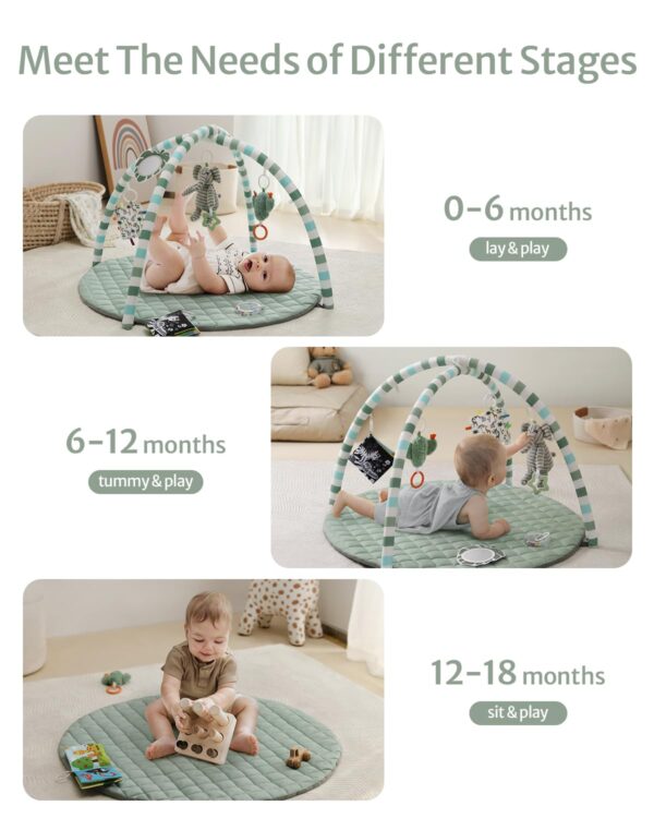 Blissful Diary Baby Play Gym Mat, Tummy Time Mat with 6 Detachable Toys for Stage-Based Sensory & Motor Skill Development, Baby Activity Mat Easy to Install & Clean, Baby Essentials Gift, Sage Green - Image 4
