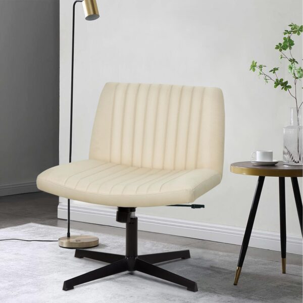 PayLessHere Criss Cross Chair,Armless Cross Legged Office Chair,Wide Comfty Desk Chair with No Wheels Modern Height Adjustable,Swivel Fabric Vanity Chair Computer Task Chair (Pack of 1, Beige) - Image 7