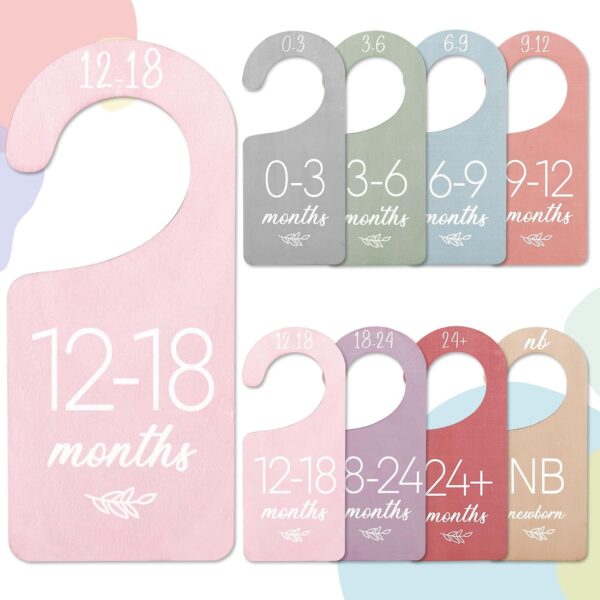 Waline 8Pcs Boho Design Hanging Wooden Colorful Baby Closet Size Hanger Organizer Double-Sided Newborn to 24 Months Thicken Baby Wardrobe Organizer