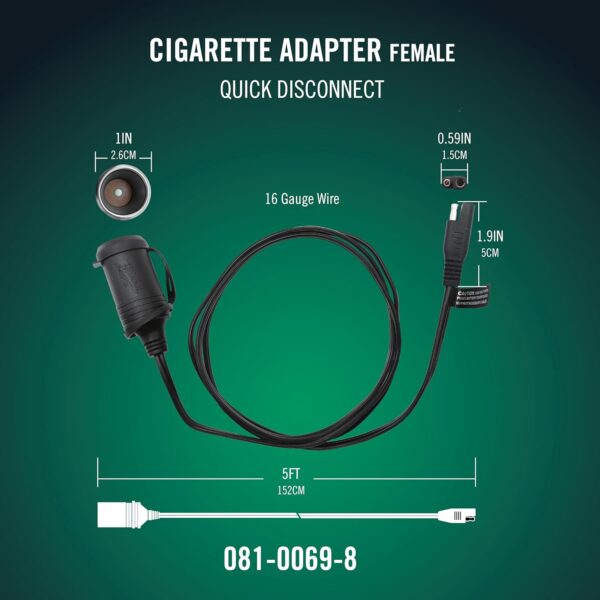 Battery Tender Female Cigarette Adapter Accessory Cable - 12 Volt Lighter Socket with 5 Foot Charging Cable for Battery to Battery - Perfect for Charging DC Electronics - 081-0069-8 - Image 2