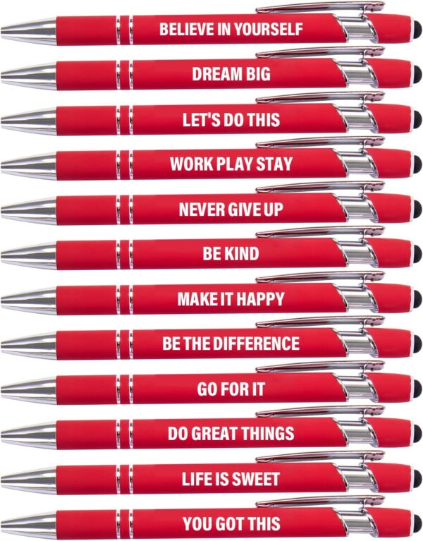 Funny Pens, 12 Pcs Pens Fine Point Smooth Writing Pens, Inspirational Ballpoint Pens with Screens Touch Stylus Tips, Red Ink 1.0 Mm Pens Gift Office Desk Accessories, Motivational Stylus Pens