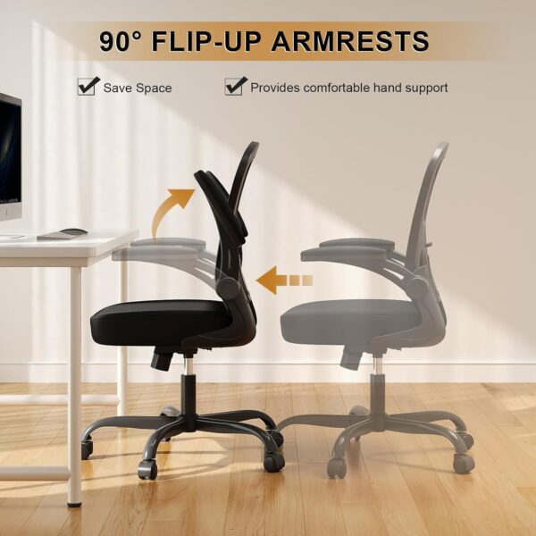Office Chair, Ergonomic Desk Chairs 330LBS Capacity High Back Mesh Computer Chair with Flip-up Armrests, Comfy Work with Adjustable Lumbar Support, Rolling Swivel Executive Task Chair Black - Image 5