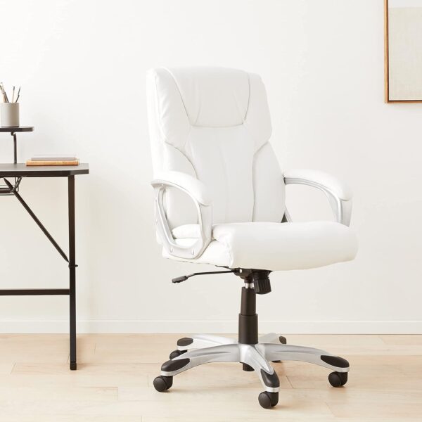 Amazon Basics Executive Home Office Desk Chair with Padded Armrests, Adjustable Height and Tilt, Rolling Swivel Chair, 275 Pound Capacity, White and Pewter - Image 2