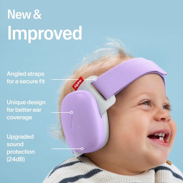 Alpine Muffy Baby Comfort - Protects Hearing for Babies and Toddlers - CE & ANSI Certified - Unique Headband for Safe fit & Comfort, Multi-adjustable for Ages 3-48 Months, 24dB Sound Reduction, Purple - Image 2