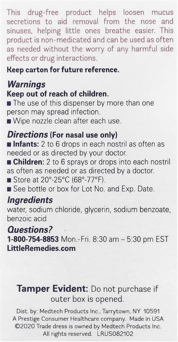 Little Remedies Saline Spray and Drops, Safe for Newborns, 0.5 fl oz - Image 3