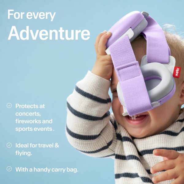 Alpine Muffy Baby Comfort - Protects Hearing for Babies and Toddlers - CE & ANSI Certified - Unique Headband for Safe fit & Comfort, Multi-adjustable for Ages 3-48 Months, 24dB Sound Reduction, Purple - Image 6