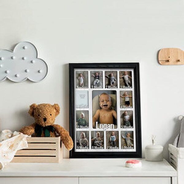 Northland My First Year Photo Frame | Personalized - Add Any Name | 12 Month Picture Frame for Babys First Year | Twelve 2.5" x 3.5" Newborn Photos and 5" x 7" | Milestone | Black Frame Pink Mat - Image 2