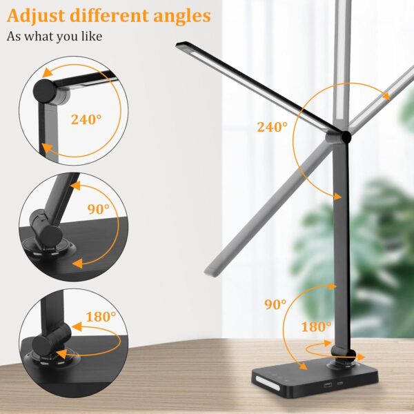LED Desk Lamp with USB Ports,Touch Desk Lamps for Home Office with 5 Color Modes,3 Brightness Desk Light with Small Night Light,Reading Lamp Table Lamp for Bedroom Bedside Study Black （with adapter） - Image 5