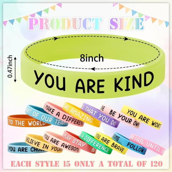JUNEBRUSHS 120pcs Motivational Silicone Bracelets Bulk Colored Inspirational Rubber Wristbands for Student Back to School Classroom Birthday Party Favor Graduation Gifts Supplies (15 Designs) - Image 2