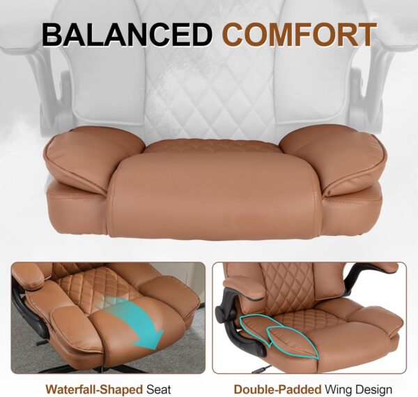 Office Desk Chair,Mid Back Executive Leather Chair, Ergonomic Home Computer Desk Chair with Adjustable Flip-Up Arms, Conference Room Chairs with Rocking Function (Brown) - Image 4