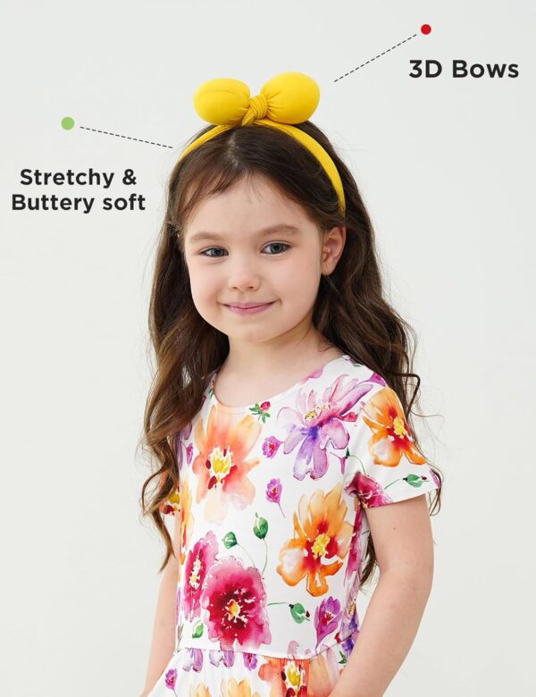 Baby Girls Soft Stretchy Headbands with Bows Handmade Hairbands Accessories for Infants Toddler,Carmine/Aqua Blue/Yellow - Image 2