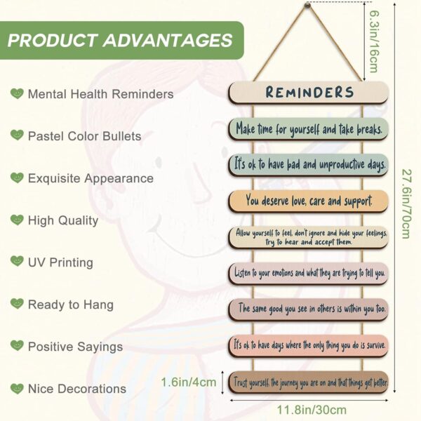 Yookeer Mental Health Reminders Wall Decors Wooden Hanging Art Counseling Room Decor Positive Psychology Affirmations Feelings Pediments for Home Counseling Office(Bright Color,English Style) - Image 2
