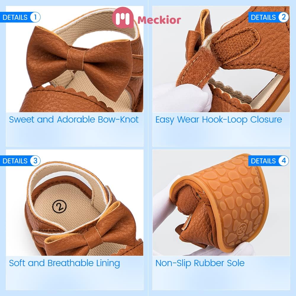 Meckior Baby Toddler Infant Girls PU Leather Soft Open Toe Summer Sandals Flower Princess Flat Shoes - Image 5