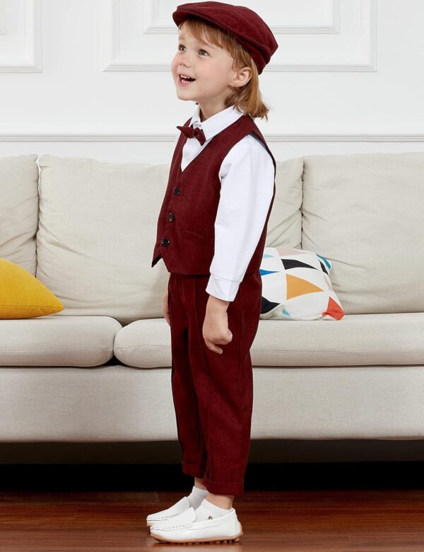 A&J DESIGN 4pcs Baby Boys Suit, 3 Months - 18 Months, Gentleman Romper & Vest & Berets Hat & Bow Tie - Image 3
