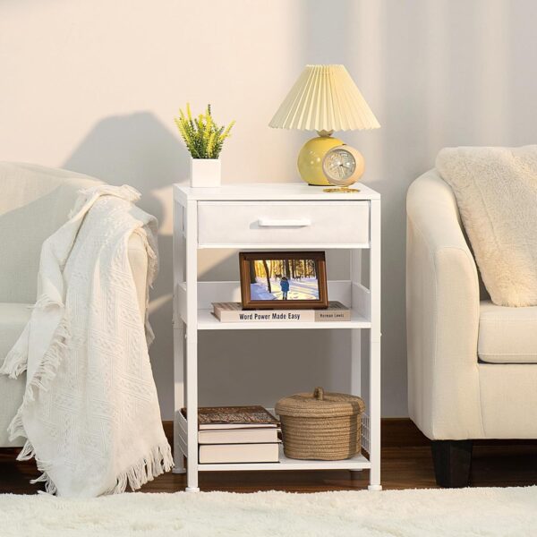 Lerliuo White Printer Stand with Fabric Drawer, 3 Tier Industrial Side Table, Modern Small Printer Desk Holder with Storage Shelf,Multi-Functional Bedside Tables for Home Office Fax Machine Scanner - Image 5