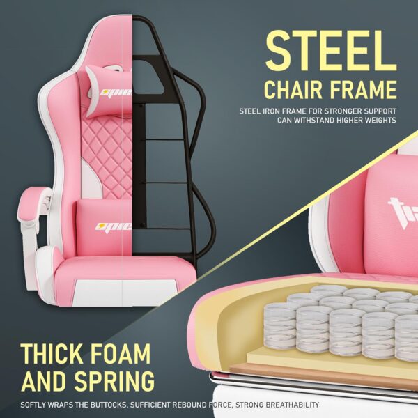 Gaming Chair Office Chair with Footrest, Height Adjustable, Ergonomic Computer Chairs with Pocket Spring Cushion, PU Leather,Video Game Chair 360° Swive, Seat Game Chairs Pink - Image 6