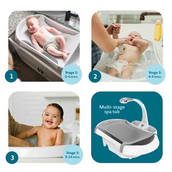 The First Years Rain Shower Baby Bath Tub Set - Includes Convertible Bath Tub and Sling with Soothing Spray - Baby Bath Seat and Spa for Newborn to Toddler - Baby Bath Essentials - Image 2