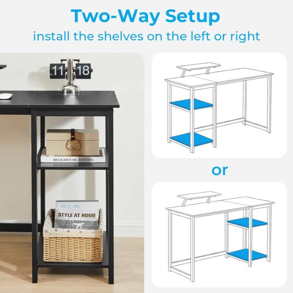 GreenForest Computer Home Office Desk with Monitor Stand and Reversible Storage Shelves,55 inch Modern Simple Writing Study PC Work Table,Black - Image 6