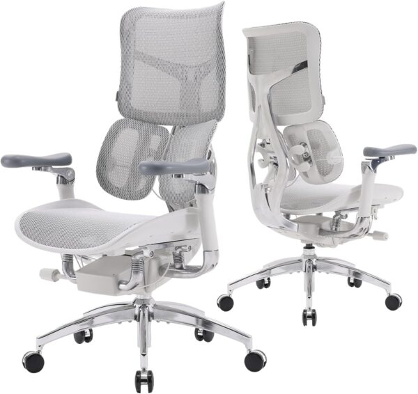 SIHOO Doro S300 Ergonomic Office Chair, Computer Chair, Gaming Chair with Dual Dynamic Lumbar Support, 6D Coordinated Armrests, Adjustable Rolling Chair (White Italian Velvet Mesh)