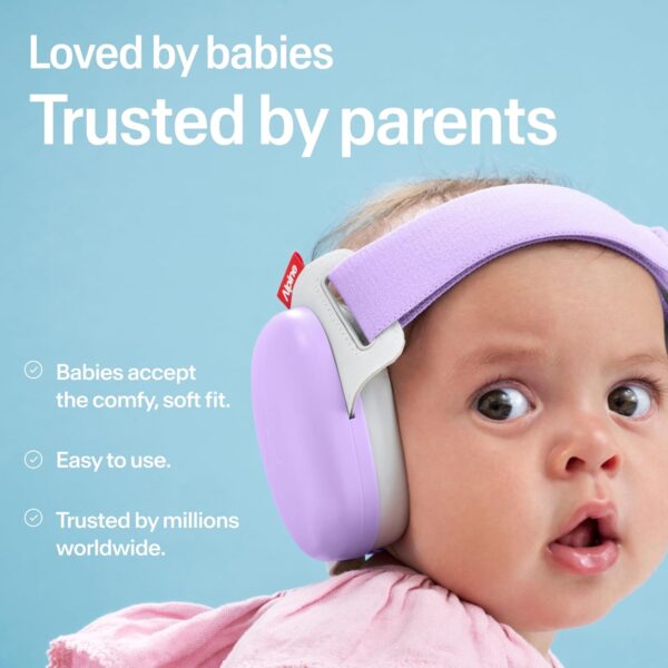 Alpine Muffy Baby Comfort - Protects Hearing for Babies and Toddlers - CE & ANSI Certified - Unique Headband for Safe fit & Comfort, Multi-adjustable for Ages 3-48 Months, 24dB Sound Reduction, Purple - Image 4