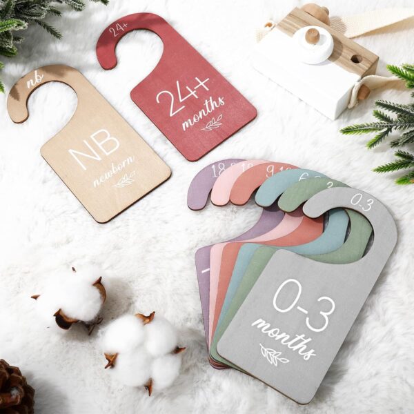 Waline 8Pcs Boho Design Hanging Wooden Colorful Baby Closet Size Hanger Organizer Double-Sided Newborn to 24 Months Thicken Baby Wardrobe Organizer - Image 4